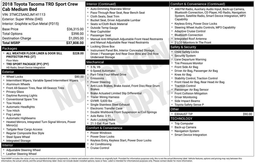 2018 Toyota TACOMA TRD SPORT TRD Sport V6