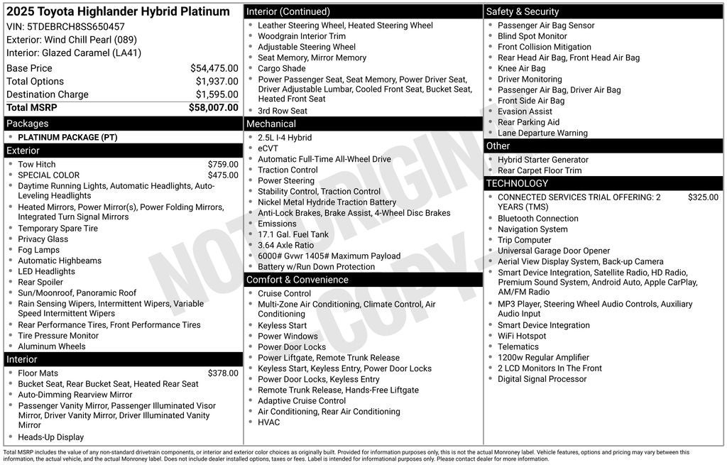 2025 Toyota Highlander Hybrid Platinum