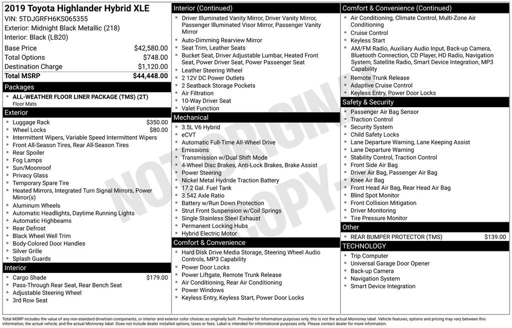 2019 Toyota Highlander Hybrid XLE