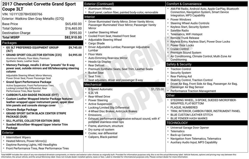 2017 Chevrolet Corvette Grand Sport 3LT
