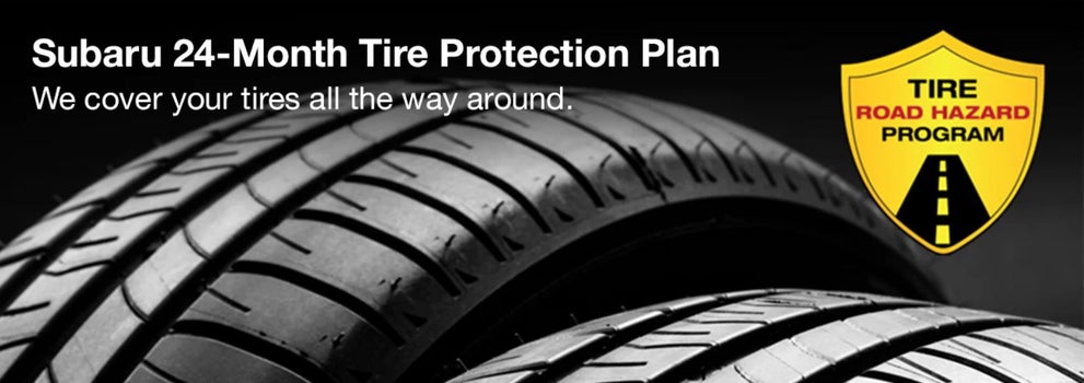 Subaru tire with 24-Month Tire Protection and road hazard program logo. | Fitzgerald Subaru Rockville in Rockville MD
